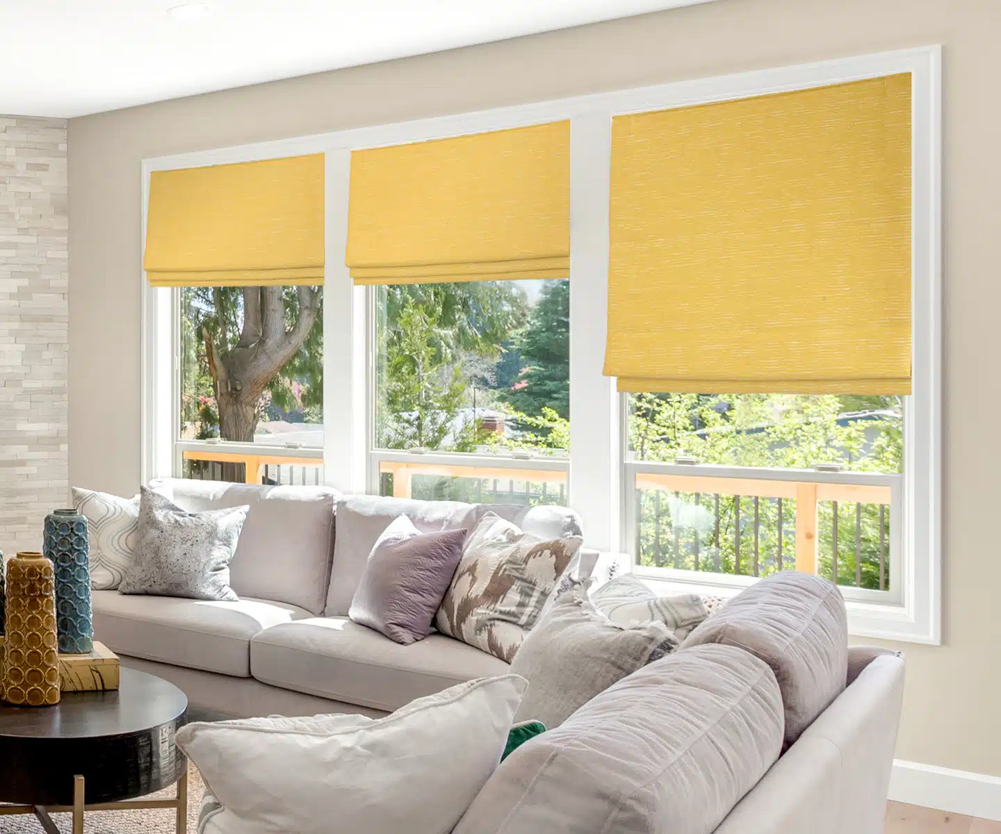 Motorized Roman Shades in living room